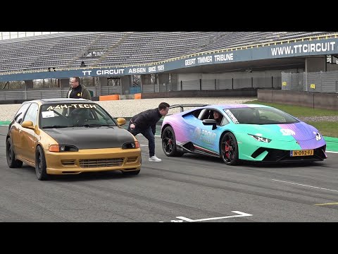 Thumbnail for 1040HP Honda 'Goldy' Civic AWD vs Lamborghini Huracan Performante - Drag Race! David vs Goliath by Video c, Lamborghini, Netherlands, video, WiLL, vide, Honda Civic