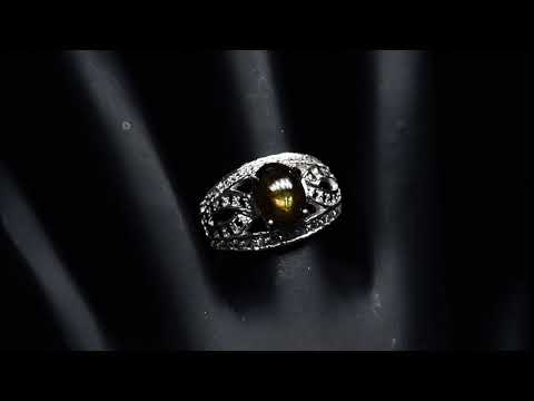 Серебряное кольцо с натуральным Звездчатым Сапфиром и Cz 17.5р видео