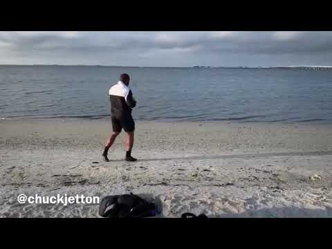 Boxing Training on the beach. Heavyweight prospect Charles Jefferson Jr.