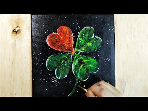 4 leaf clover🍀/Painting🎨🖌️/Lucky in love clover painting🍀/ leaf print🖌️🎨🍀💚