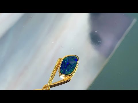 Gold plated Silver freeform Blue Green Opal doublet pendant