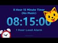 8 Hour 15 minute Timer Countdown (No Music) + 1 Hour Loud Alarm