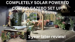 Large Costco GAZEBO ￼SETUP with Solar lights and batteries! 1 yr later long-term review updates!