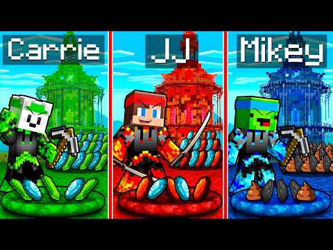 JJ vs Mikey vs Carrie: ELEMENTAL NINJA CASTLE BATTLE In Minecraft - Maizen