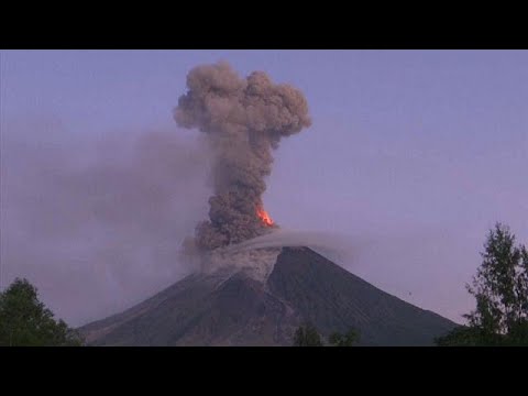 Watch: erupting volcano spews lava and ash into the sky