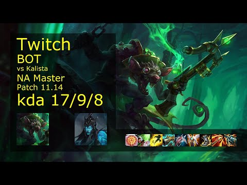 Twitch ADC & Thresh vs Kalista & Rakan - NA Master 17/9/8 Patch 11.14 Gameplay