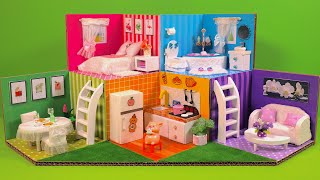 Clasissic white decor 5 room miniature house - How to make beautiful cardboard House Satisfying DIY