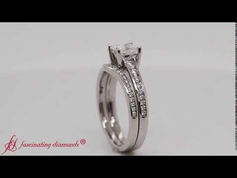 Princess Cut Graduated Channel Diamond Wedding Set In White Gold-FDENR1115WR