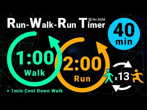 39-Minute Run-Walk-Run Timer: 1min Walk / 2min Run (No Music)