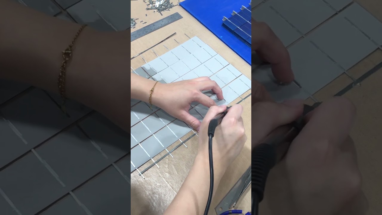 Solar panel manufacturing process: Welding joint points.#solarpanel #welding #portablepowerstation