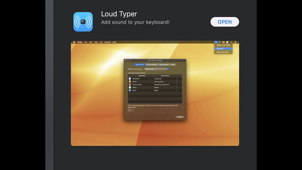 Loud Typer app using iMac