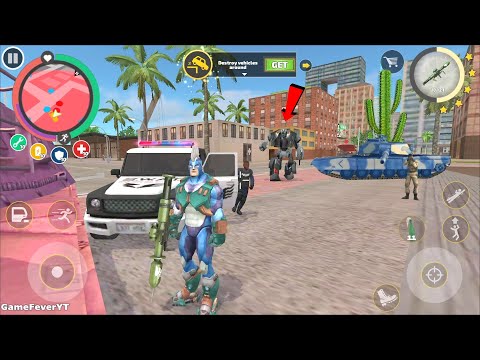 Vegas Crime Simulator (Rope Hero Fight Robot) Army Tank to Bang on Car Robot - Android Gameplay HD