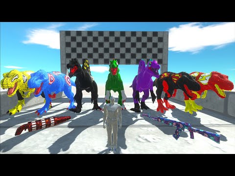 4 T-rex vs 3 Spino Superheroes Dc Speed Race Fps Avatar Champions - Animal Revolt Battle Simulator
