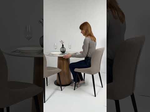 Миниатюра изображения товара Обеденный стол LEPREMO AV 2317 МДФ+керамика 900 (белый глянцевый Carla Larkin/черный+HPL дуб вотан)