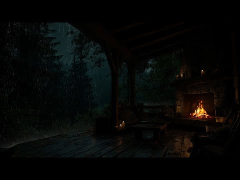 Sleeping with Midnight Rain-Thunder Sounds(LIVE 24/7)😴🔥Crackling Fire for Deep Relax & Stress Relief