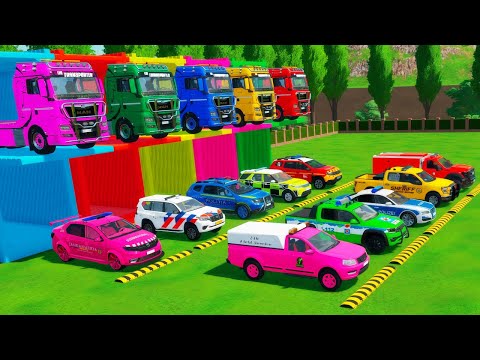 TRANSPORTING ALL POLICE CARS and AMBULANCE EMERGENCY VEHICLES WITH MERCEDES POLICE TRUCKS | FS22 #18