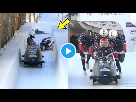 St. Moritz Bobsleigh Sturz: US-Pilot Kristopher Horn verliert drei Anschieber und steuert Bob allein