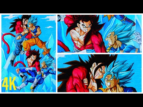 SSj Blue vs SSj4! Drawing GOKU &amp; VEGETA vs 2 Original Saiyans | Commission #43 | 4K