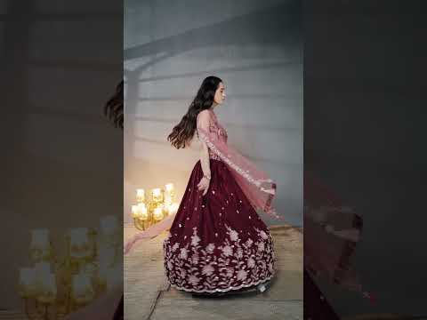Burgundy Pure Chiffon Sequins embroidery Semi-Stitched Lehenga choli & Dupatta