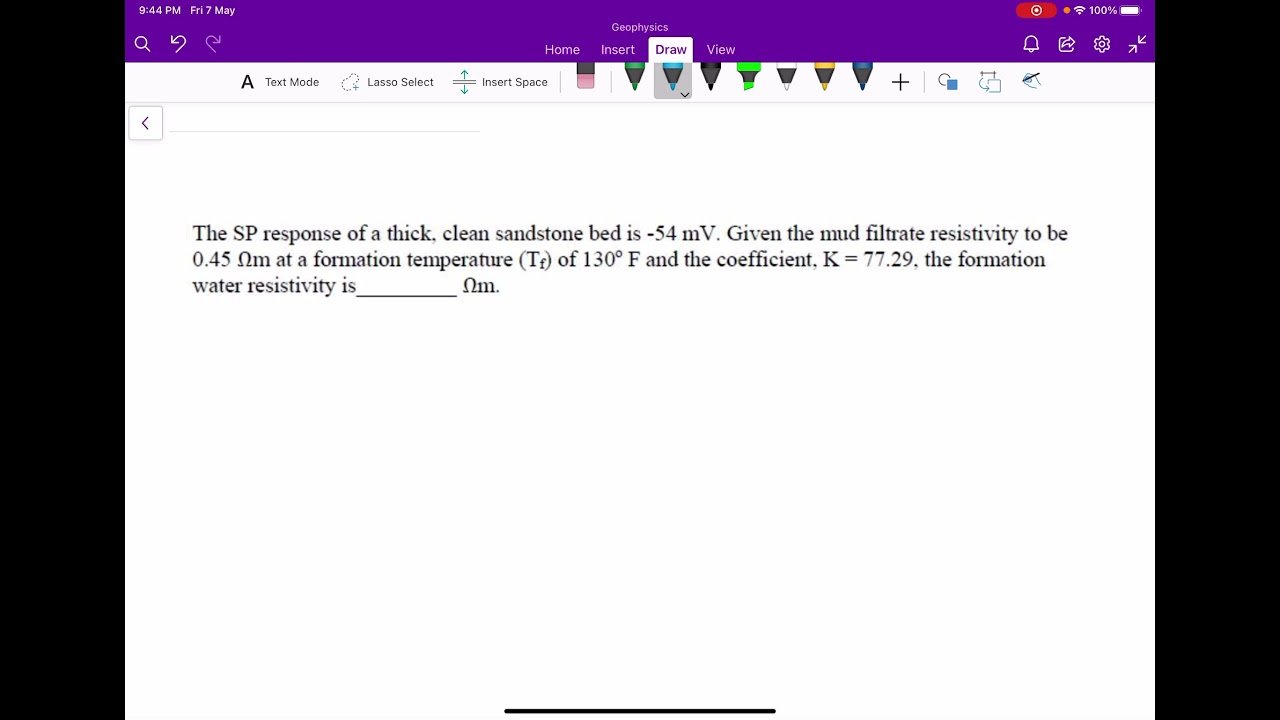 Well log Numerical (Self potential, Formation water resistivity and Resistivity of mud filtrate)
