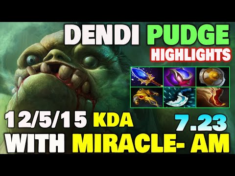 DENDI PUDGE MID Gameplay FT. MIRACLE AM | Pro Player Highlights Dota2 7.23