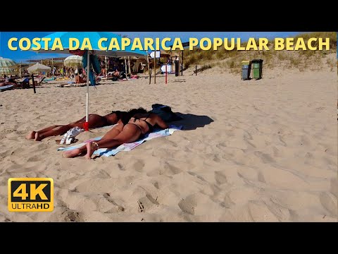 4K Praia do Castelo Beach Walk - Costa da Caparica Beach, Portugal