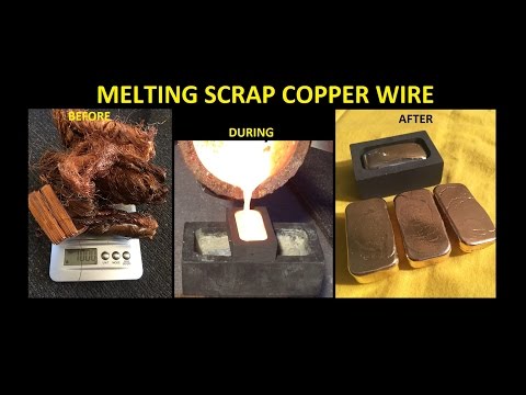 MELTING COPPER SCRAP CABLE INTO MINI BARS full pour