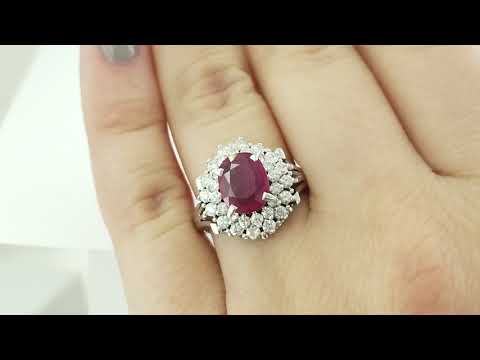 Vintage Platinum 1.36 ct Ruby & 0.58 ct Diamonds double Halo Ring.