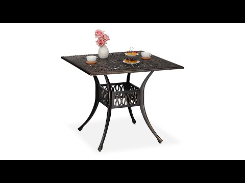 Table de jardin carrée avec trou parasol Noir - Doré - Métal - 90 x 75 x 90 cm