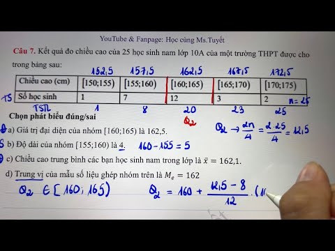 Toán 11. Xác định nhóm chứa trung vị, tứ phân vị - tính trung vị, tứ phân vị mẫu số liệu ghép nhóm