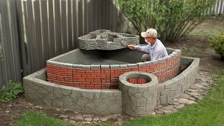 Build awesome aquarium for garden corner | Creative cement idea