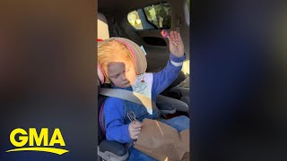 Toddler pretends to sleep so she can get carried inside