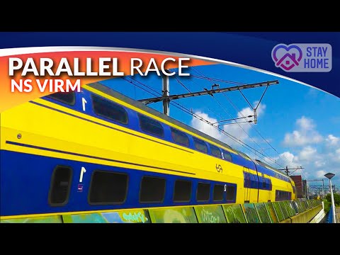 NS VIRM Parallel Train Race Action :: double-deck trains by EMU Nederlandse Spoorwegen