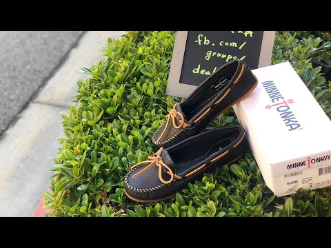 Minnetonka ☜UNBOXING☞ BOAT MOCCASIN WOMEN SHOES \ Black