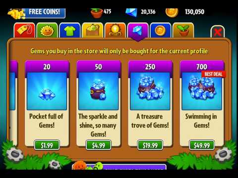 HACKED! Plants vs Zombies 2 - Unlimited Buying Power -  1 Million Coins  & 20k Gems!