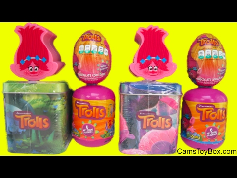 Dreamworks Trolls Toys Surprise Tin Box Capsules Chocolate Eggs Blind Bags Series 3 Opening Fun