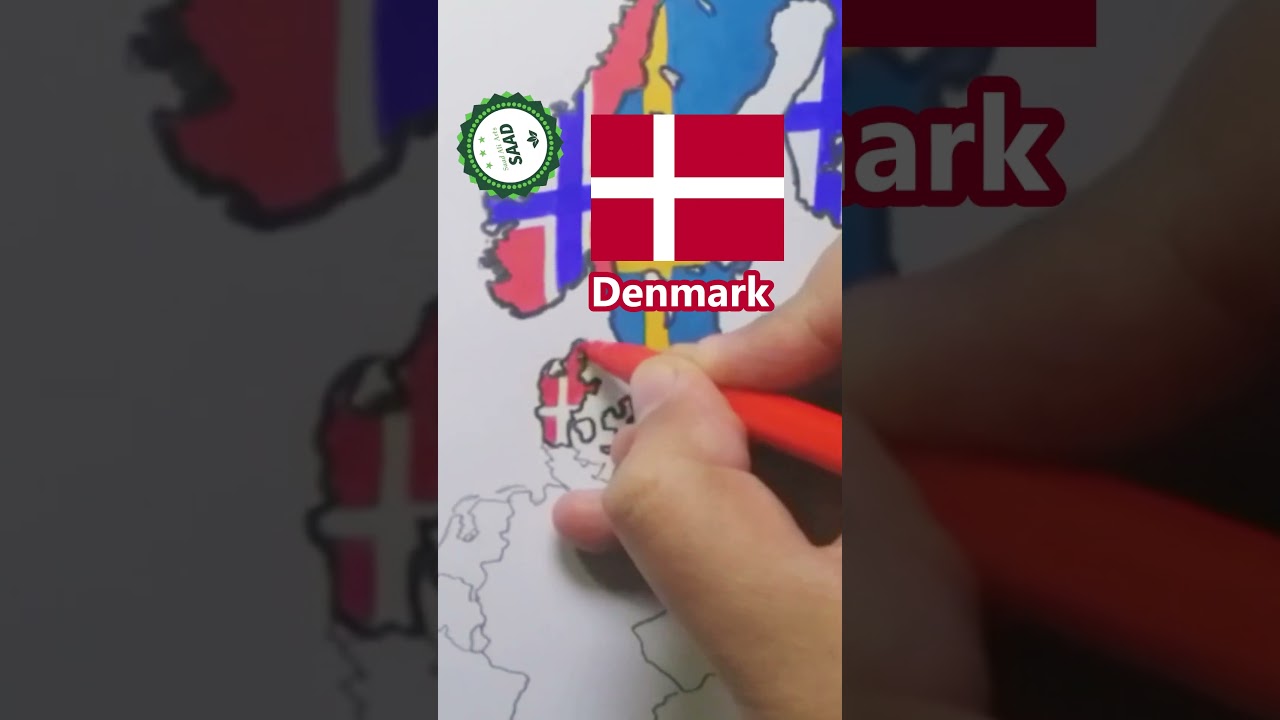 Denmark flag map drawing 🇩🇰 | Danmarks flagkort tegning