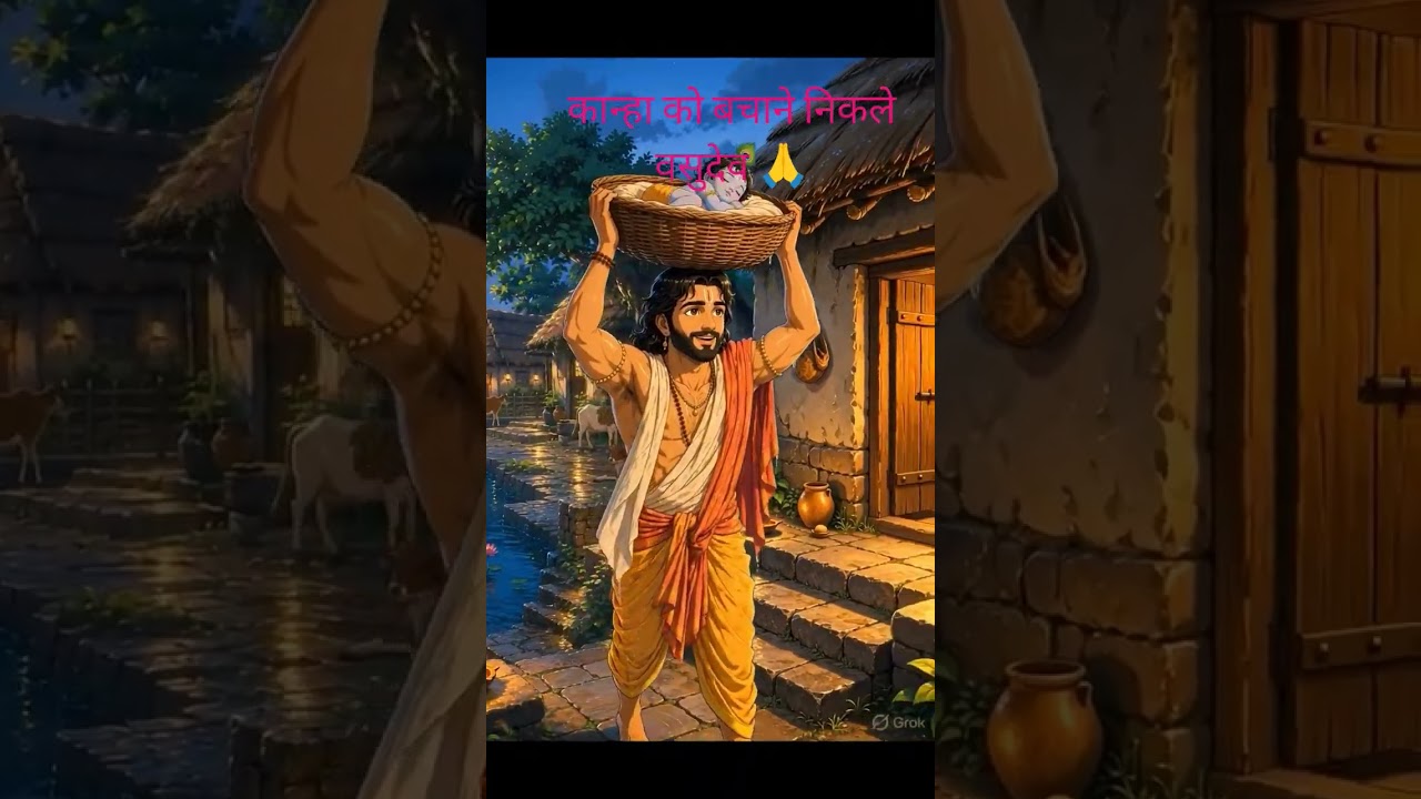 आधी रात जन्मे बाल कृष्ण 🙏 वसुदेव जी ने यमुना पार कर बचाया कान्हा को ❤️ | #shorts #jaikrishna #ai