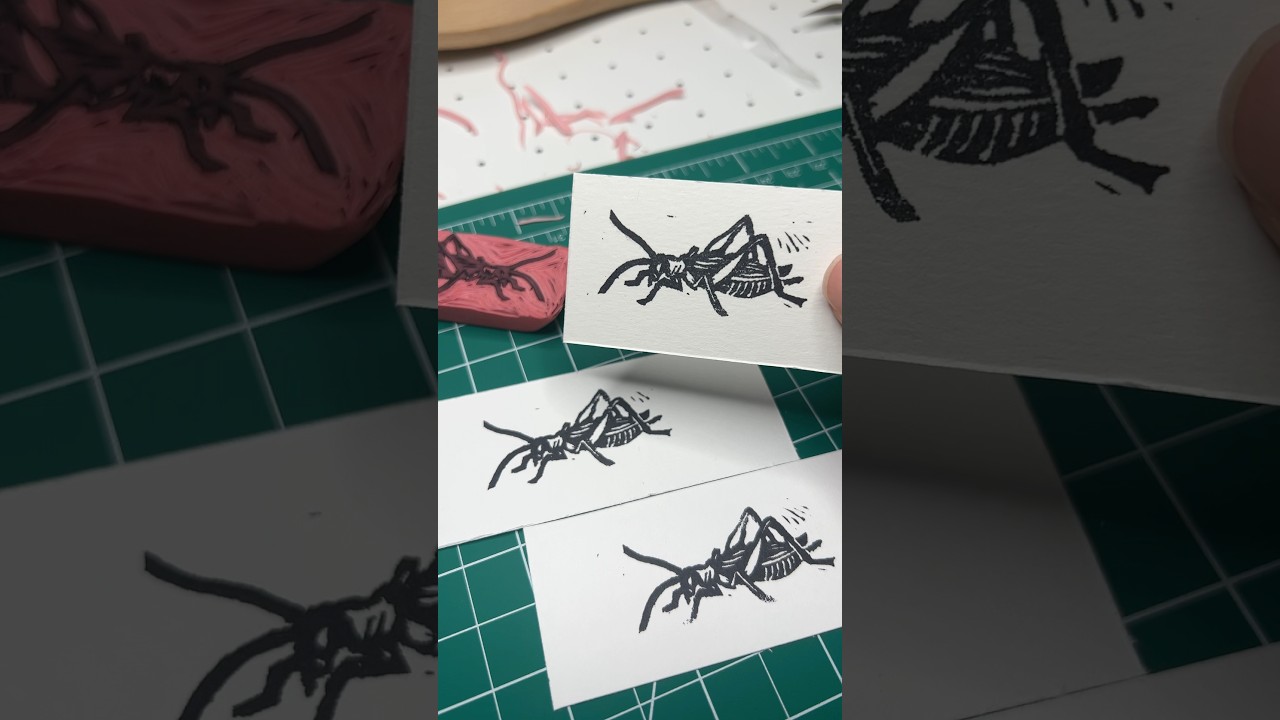 How I made a cricket stamp from an eraser! | Linocut materials, printmaking process, bug art