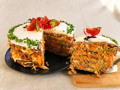 Закусочный печеночный торт с кабачками - рецепт