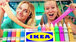 IKEA SLIME CHALLENGE - Nina &amp; Kathi machen mit IKEA ZUTATEN Schleim - ORANGE VS BROMBEER Glibber