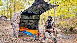 Camping In A HUNTING BLIND In The Cold !!