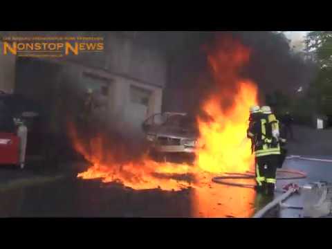 brennendes Benzin bei Fahrzeugbrand breitet sich auf Löschwasser aus