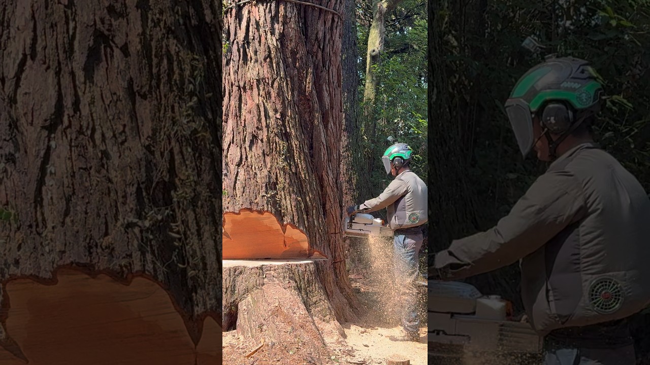 【樹齢約400年】ツガの木の伐採 STHIL MS881 120cm Bar #shorts #woodworking #伐採 #tree #chainsaw