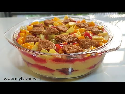 Easy Fruit Custard Trifle Recipe/No Cream Fruit Trifle Pudding/Easy Dessert Recipe by My Flavours