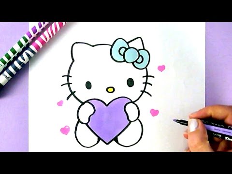 HOW TO DRAW HELLO KITTY WITH LOVE HEARTS | EASY DRAWING TUTORIAL