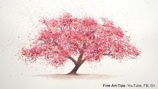 How to Paint a Cherry Tree in Watercolor - Splatter Painting Trees - Paint a Tree - Sakura