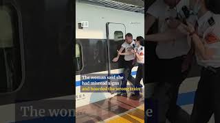 Woman getting off wrong train in China trapped by door #shorts