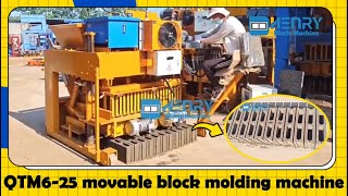 QTM6-25 mobile movable hollow block molding machine makes concrete cement 4 inch bricks