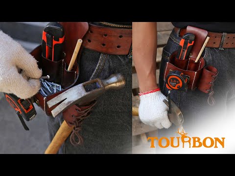 TOURBON Leather Tool Belt Pouch Tape Measure Holder Hammer Holster